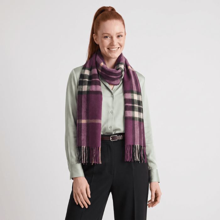 100% Lambswool Wide Scarf - Enlarged Off Scotty Thom Cabernet - Heritage Of Scotland -
