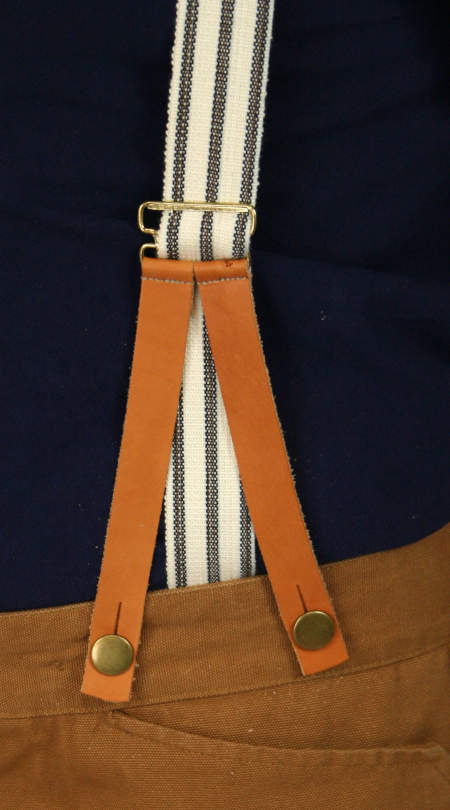1860s Cotton X-Back Suspenders - Brown and Blue Stripe (Long)