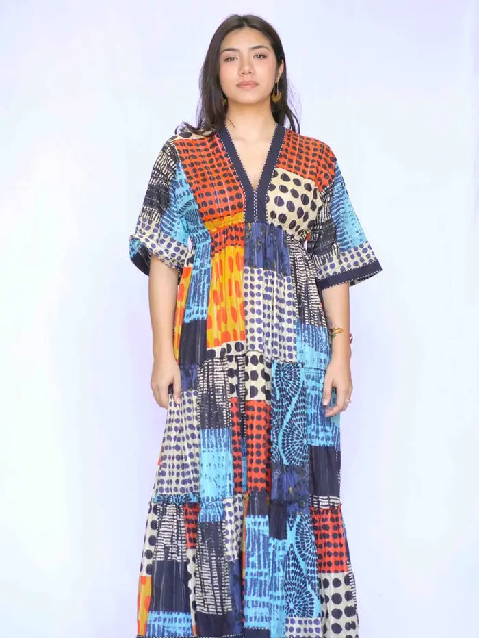 Abstract Patchwork Maxi Dress - Polka Dots