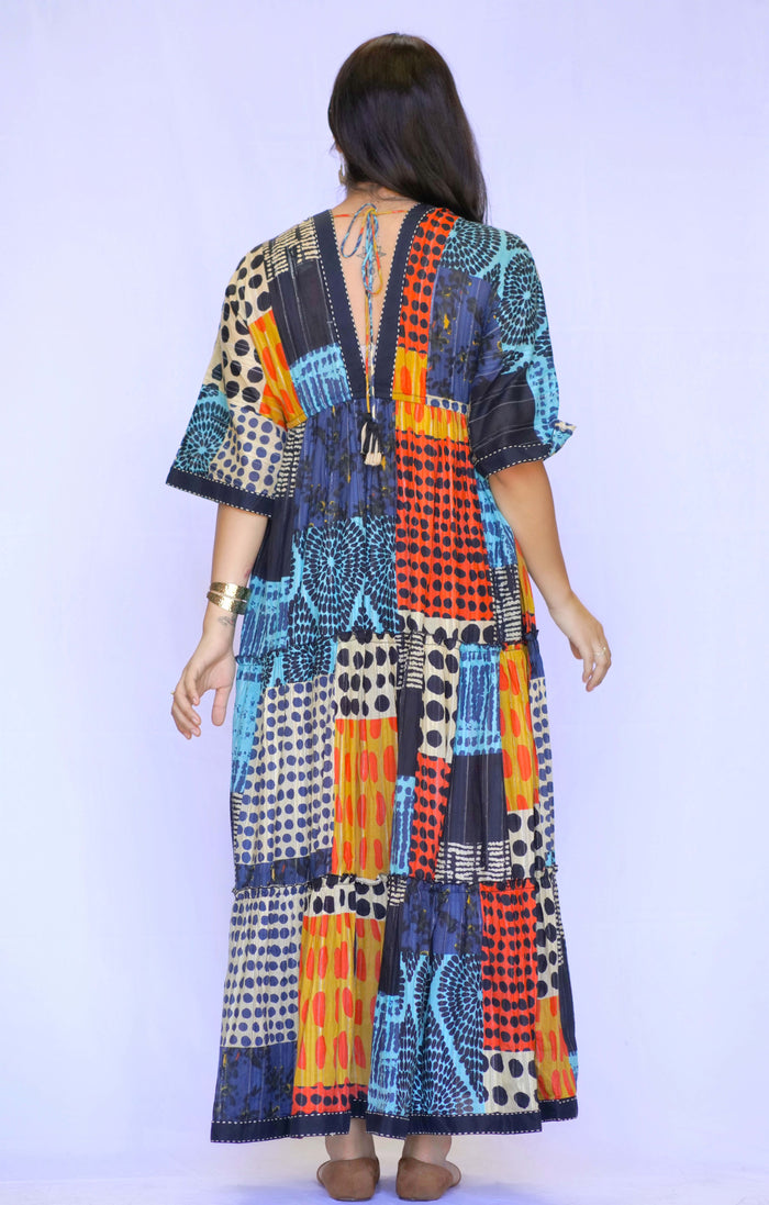 Abstract Patchwork Maxi Dress - Polka Dots