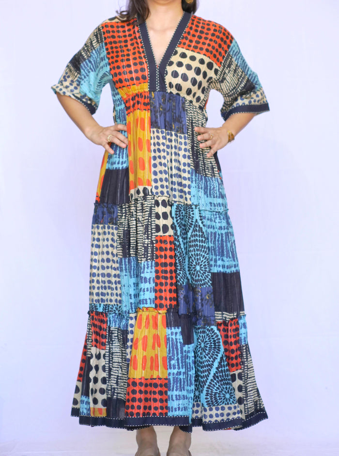 Abstract Patchwork Maxi Dress - Polka Dots