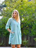 Bea Contrast Cuff Tunic Dress Blue-Green