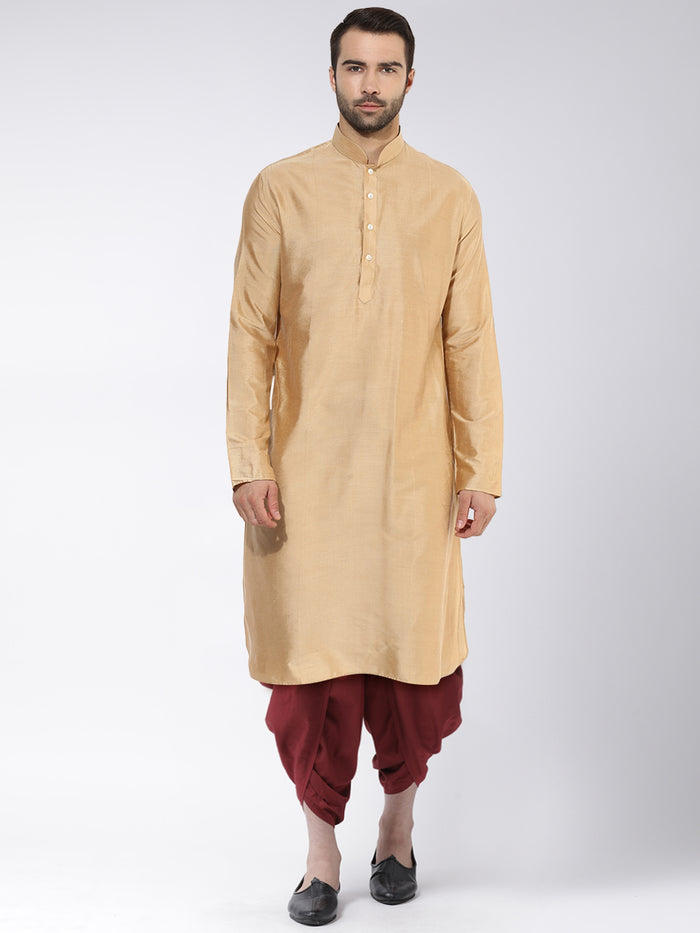 Beige Art Silk Solid Long Kurta