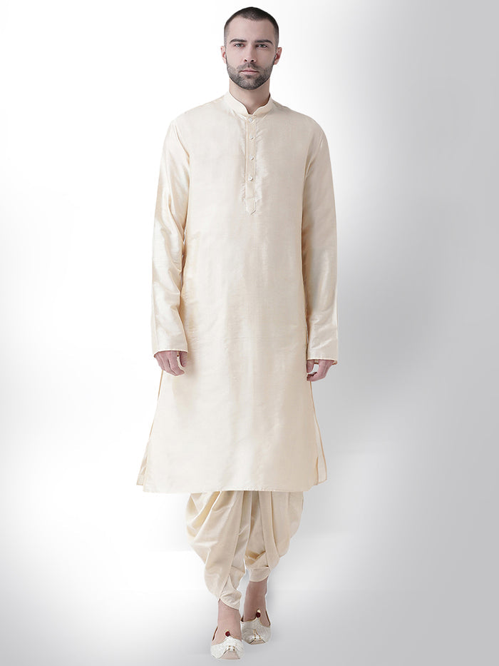 Beige Silk Blend Solid Long Kurta