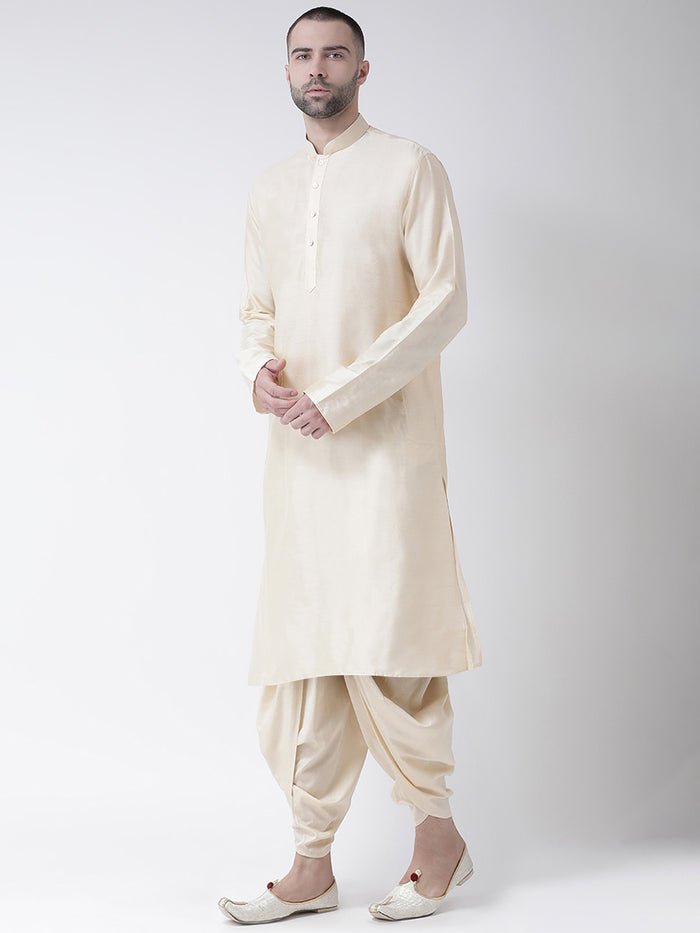 Beige Silk Blend Solid Long Kurta