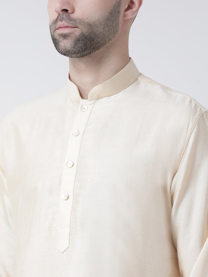 Beige Silk Blend Solid Long Kurta