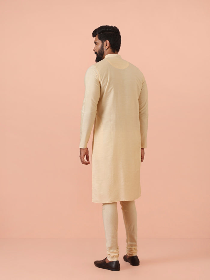 Beige Silk Blend Solid Long Kurta