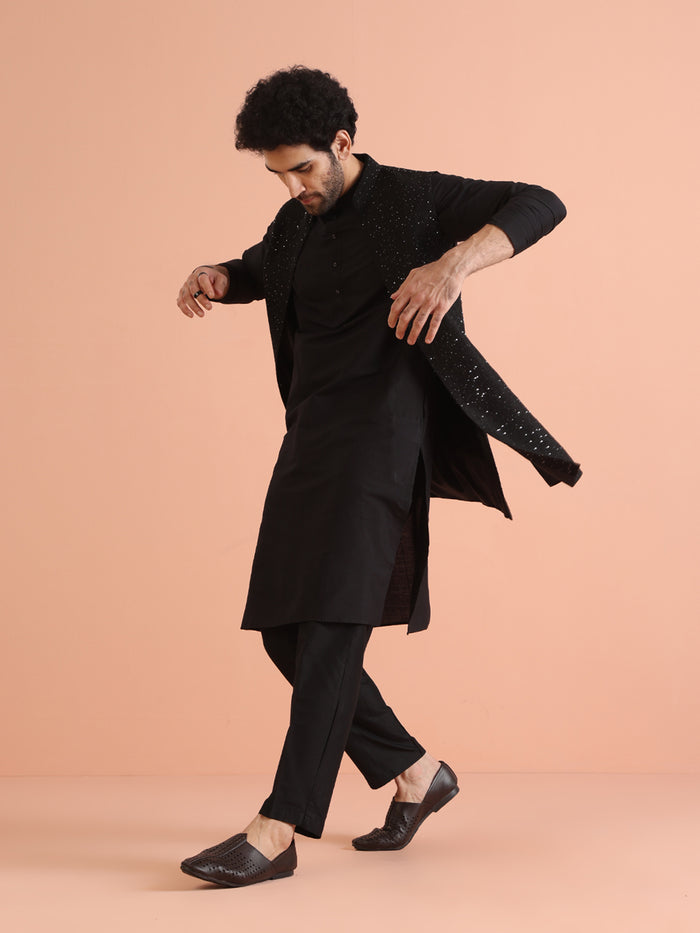 Black Sequinned Jacket Kurta Trouser Set