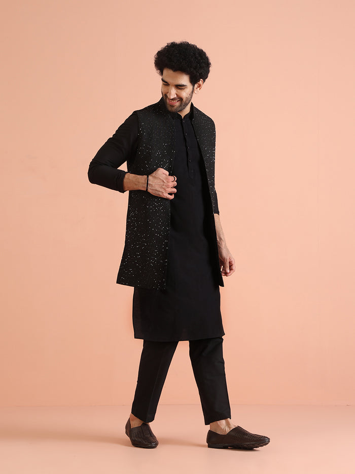 Black Sequinned Jacket Kurta Trouser Set
