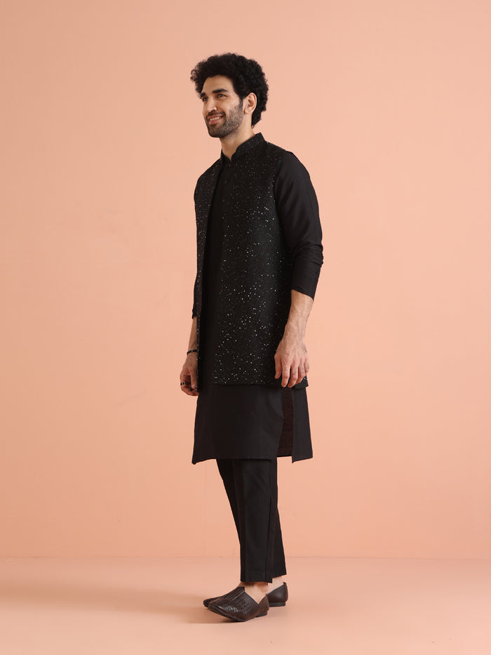 Black Sequinned Jacket Kurta Trouser Set
