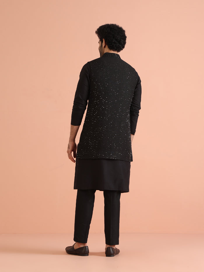 Black Sequinned Jacket Kurta Trouser Set