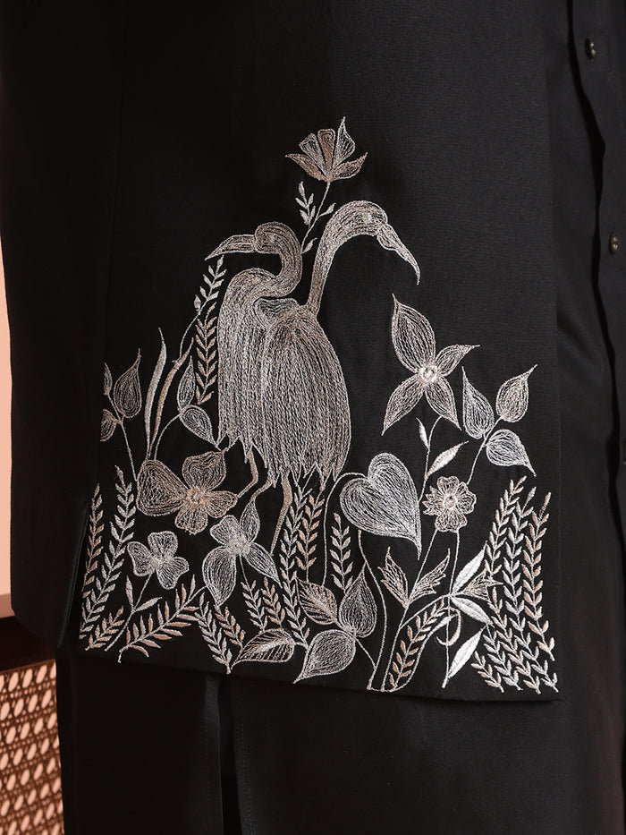 Black Silk Animal Embroidered Jacket Set