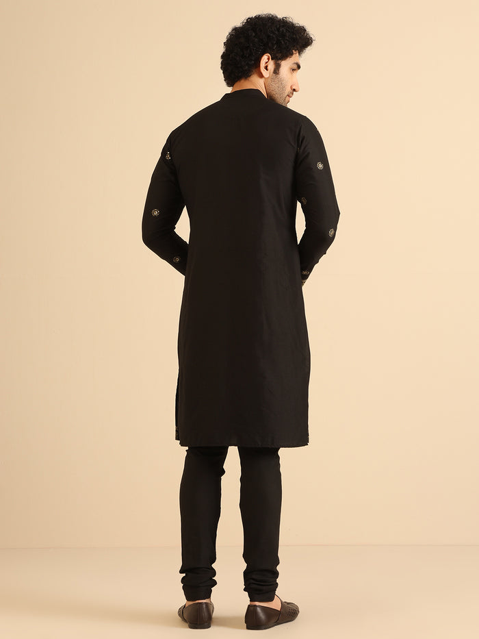 Black Silk Blend Heavy Embroidered Kurta