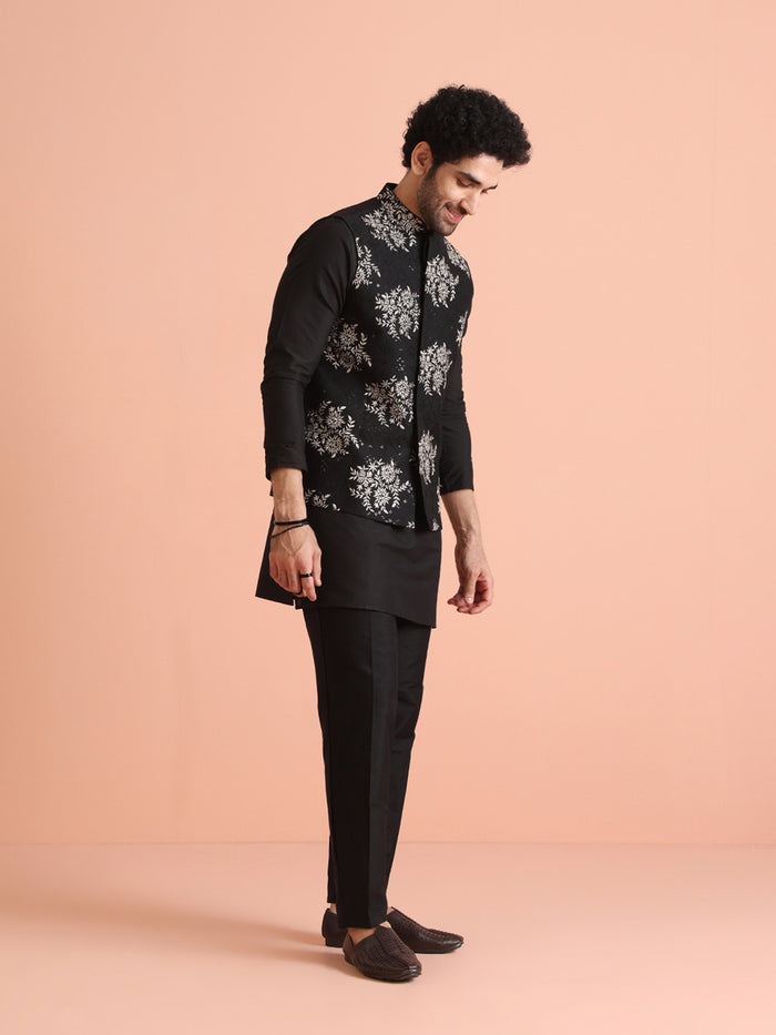 Black Thread Work Jacket Kurta Trouser Set