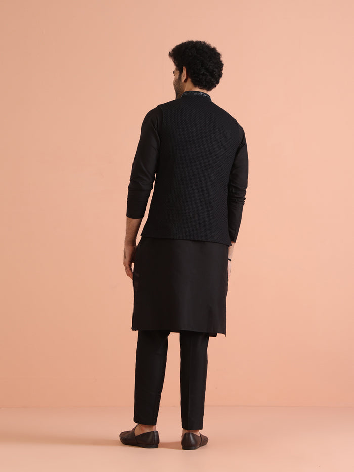 Black Thread Work Jacket Kurta Trouser Set