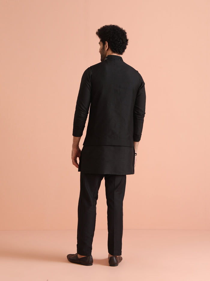 Black Thread Work Jacket Kurta Trouser Set