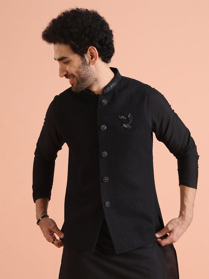 Black Thread Work Jacket Kurta Trouser Set