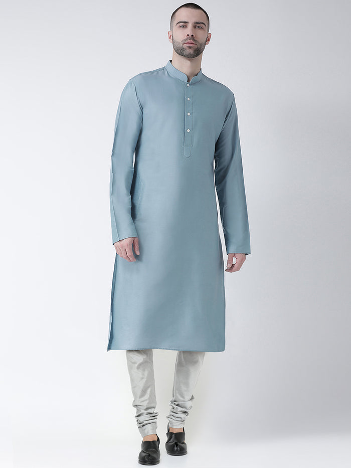 Blue Art Silk Solid Long Kurta.