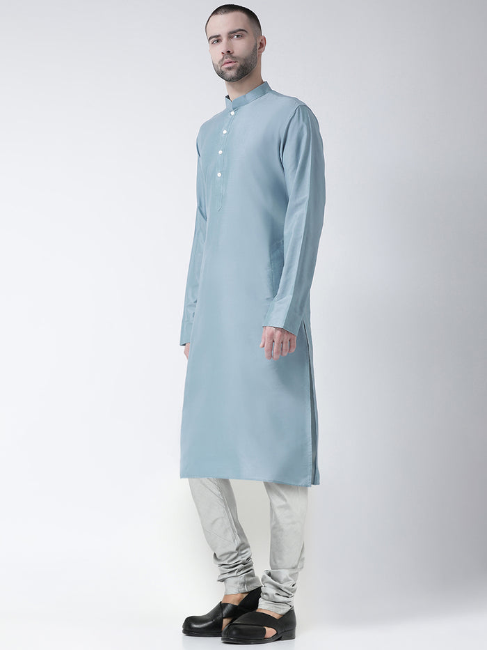 Blue Art Silk Solid Long Kurta.
