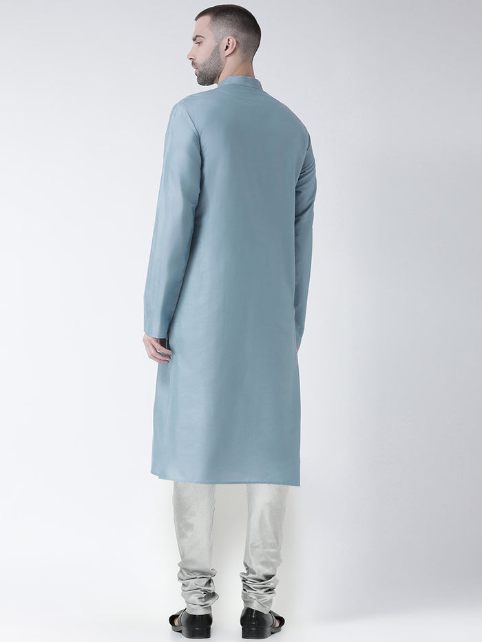 Blue Art Silk Solid Long Kurta.