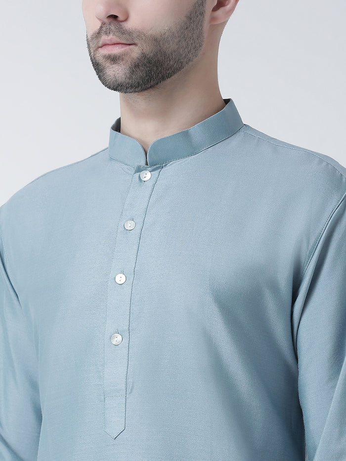 Blue Art Silk Solid Long Kurta.