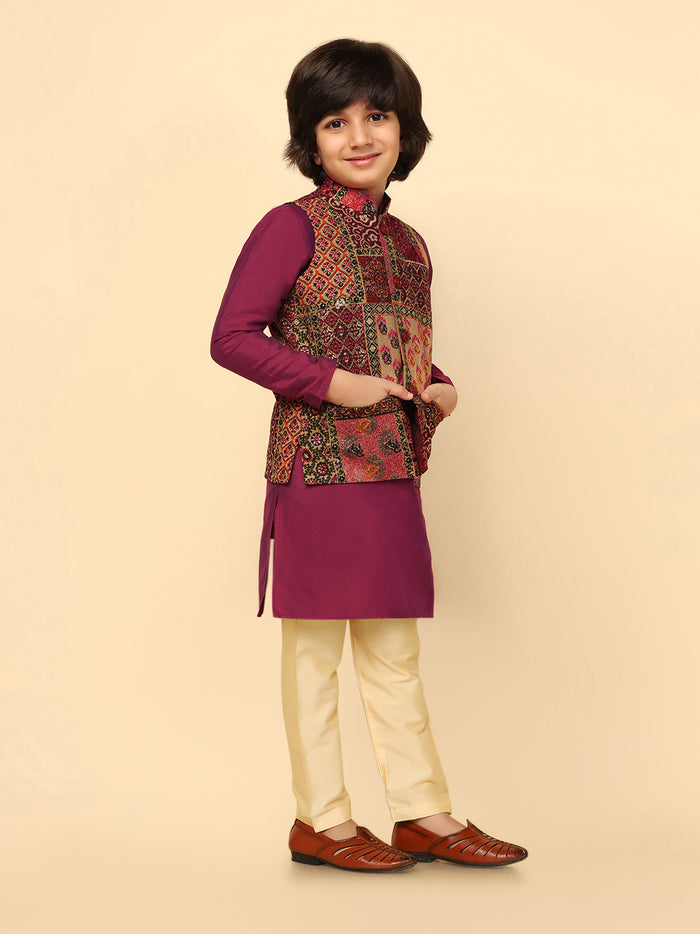 Boys Multi Kurta Jacket Pyjama Set
