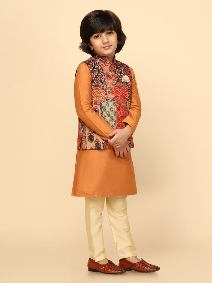 Boys Multi Kurta Jacket Pyjama Set