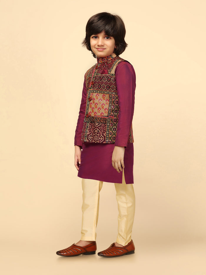 Boys Multi Kurta Jacket Pyjama Set