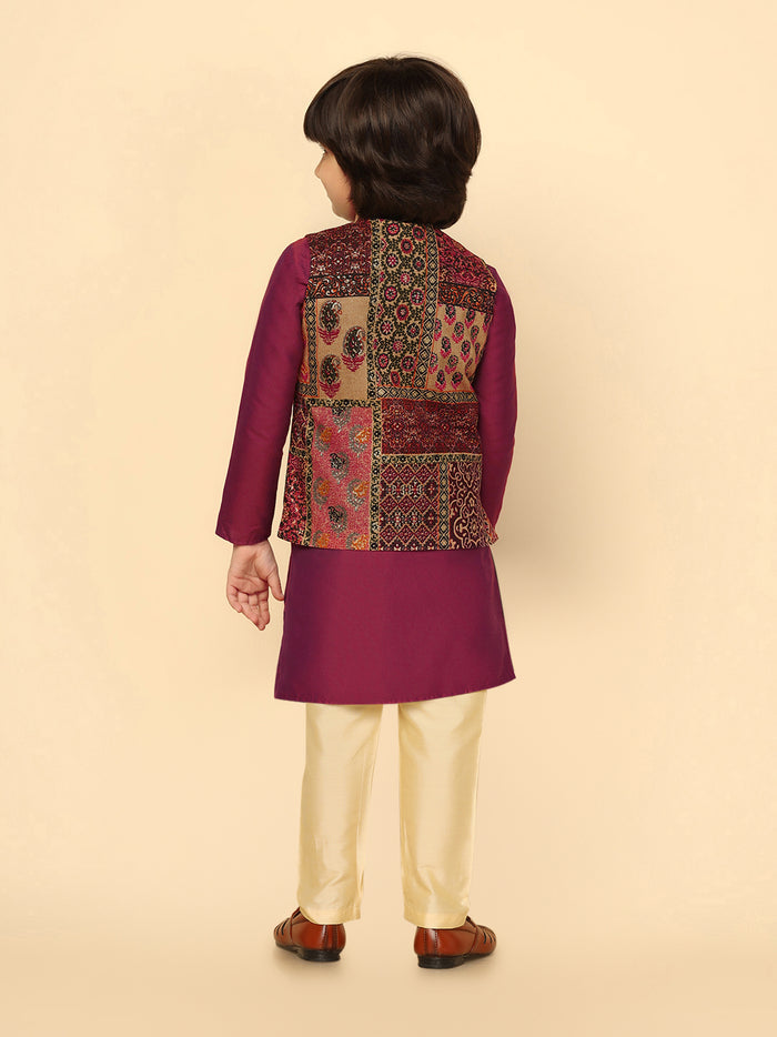 Boys Multi Kurta Jacket Pyjama Set