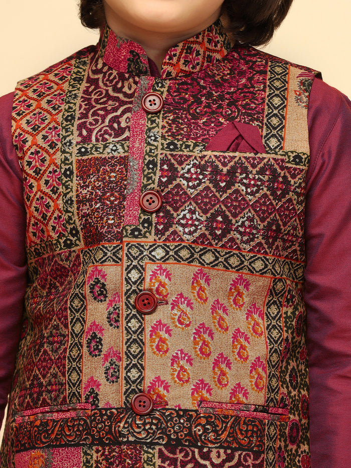 Boys Multi Kurta Jacket Pyjama Set