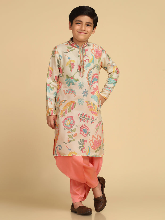 Boy's Multi Printed Bandhani Kurta Dhoti Pant Set
