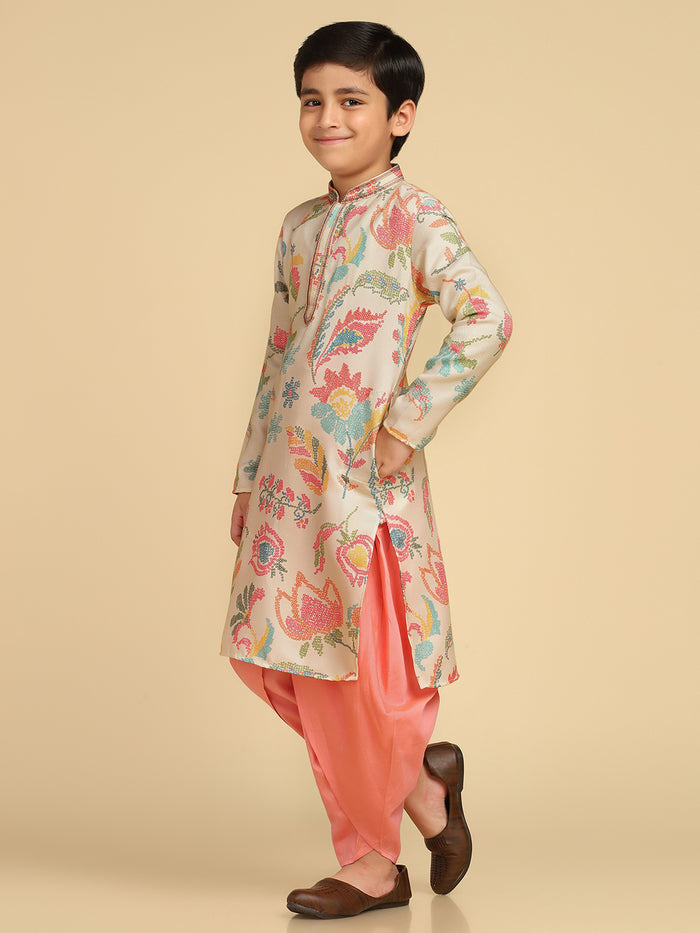 Boy's Multi Printed Bandhani Kurta Dhoti Pant Set