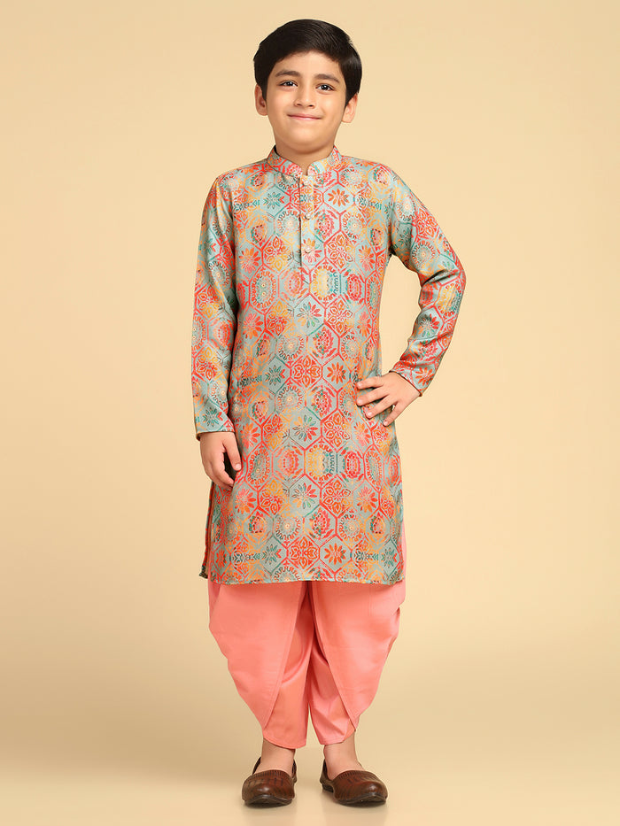 Boy's Multi Printed Geometric Kurta Dhoti Set