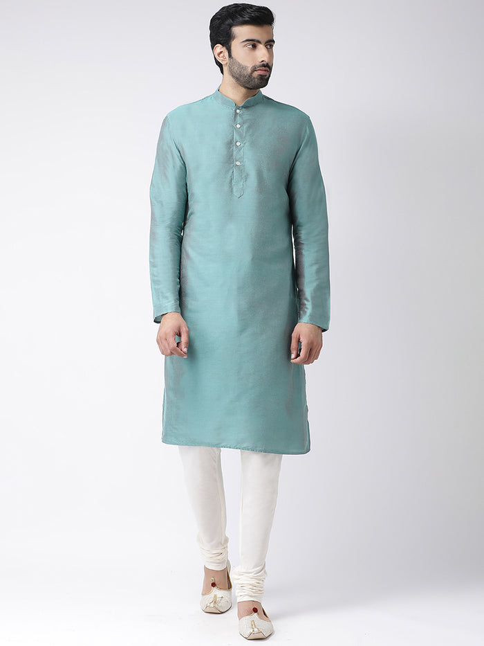Cream Printed Jacket Aqua Kurta Churidar Set