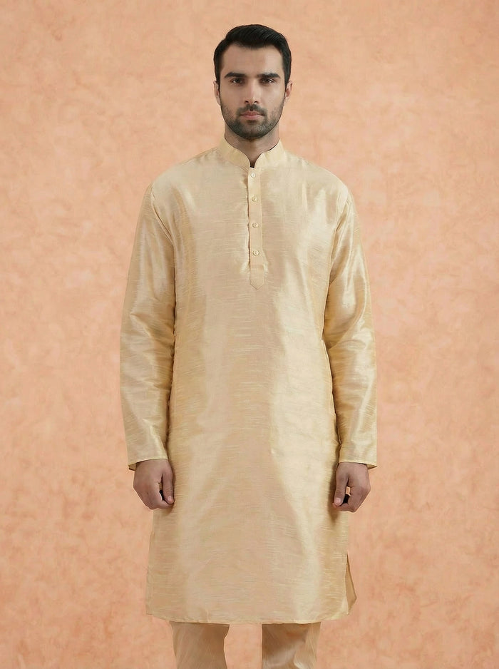 Cream Solid Silk Blend Kurta