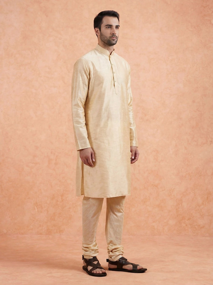 Cream Solid Silk Blend Kurta