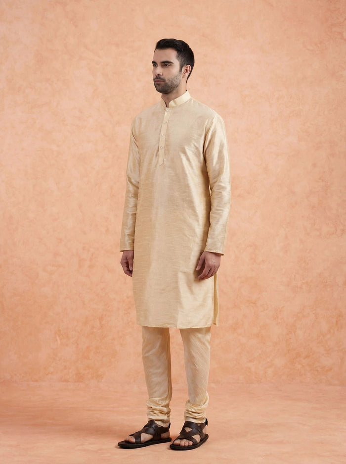 Cream Solid Silk Blend Kurta