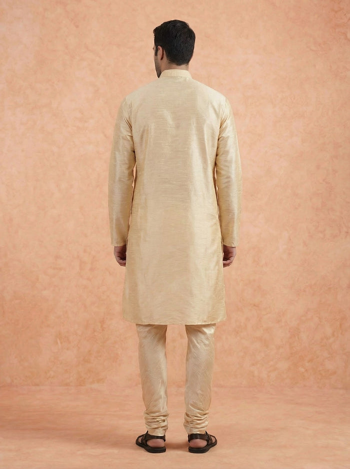 Cream Solid Silk Blend Kurta