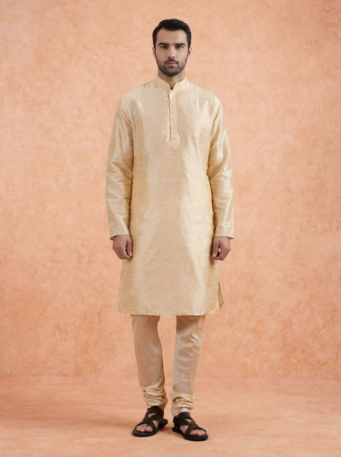 Cream Solid Silk Blend Kurta
