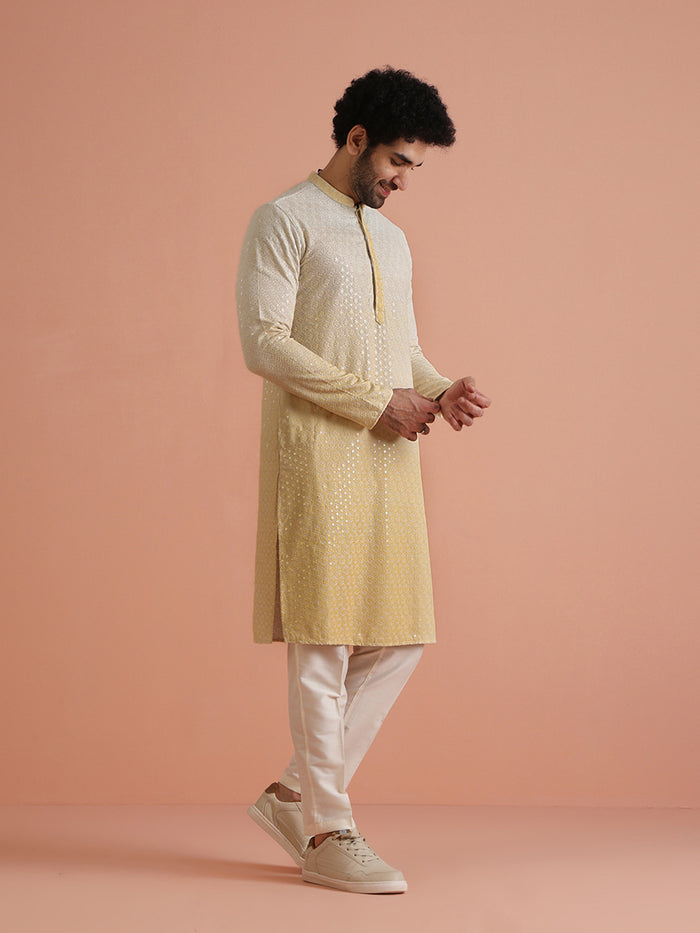 Cream Yellow Ombre Kurta with White Trouser