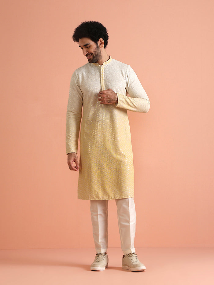 Cream Yellow Ombre Kurta with White Trouser