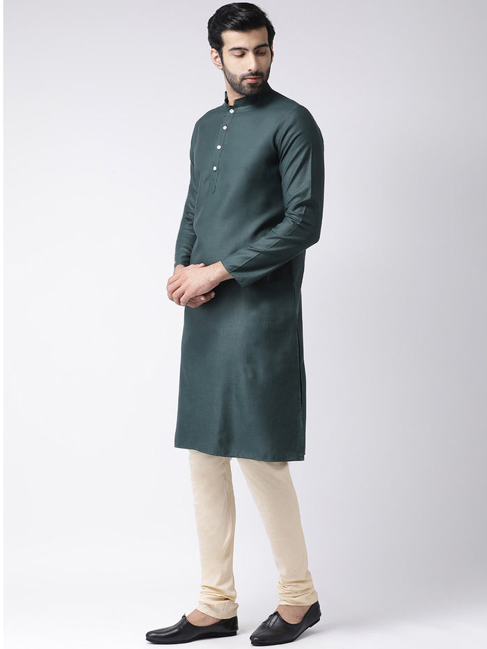 Dark Green Silk Blend Solid Kurta Churidar Set