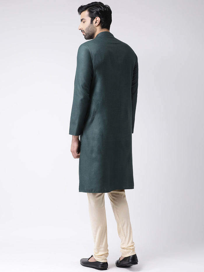 Dark Green Silk Blend Solid Kurta Churidar Set