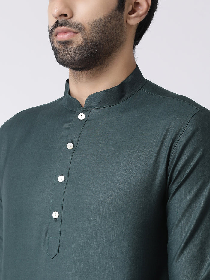 Dark Green Silk Blend Solid Kurta Churidar Set