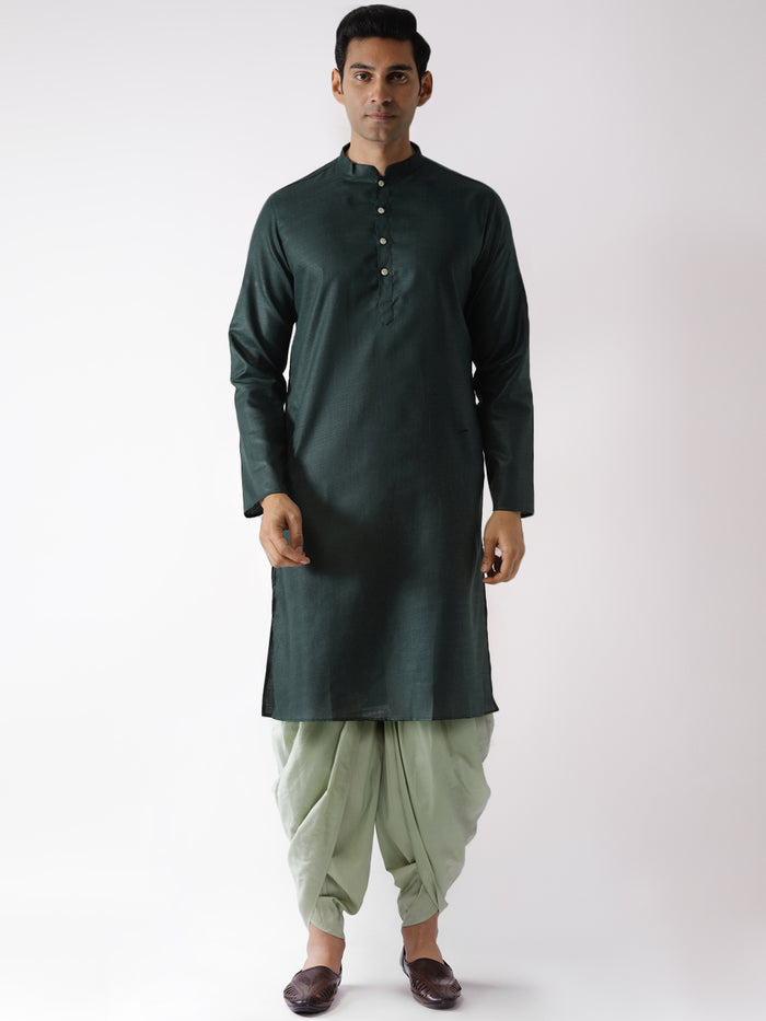 Dark Green Solid Kurta with Light Green Dhoti