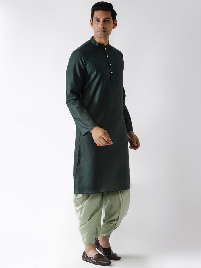 Dark Green Solid Kurta with Light Green Dhoti