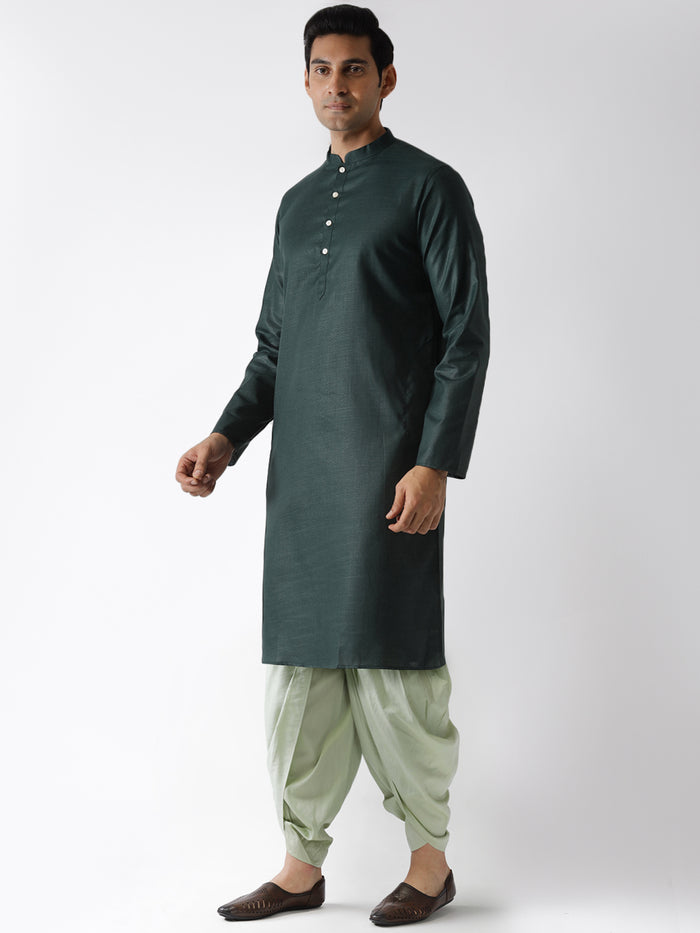 Dark Green Solid Kurta with Light Green Dhoti