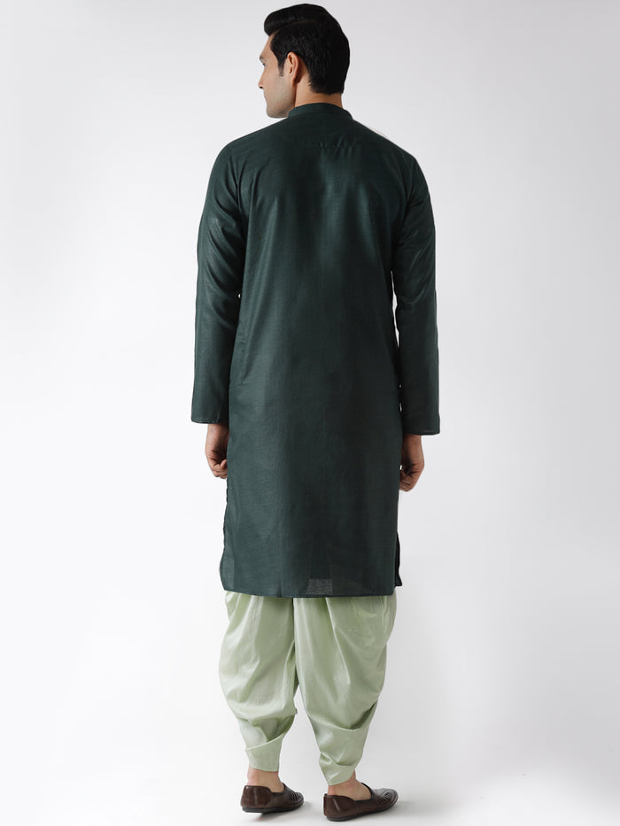 Dark Green Solid Kurta with Light Green Dhoti