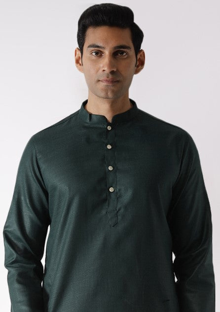 Dark Green Solid Kurta with Light Green Dhoti