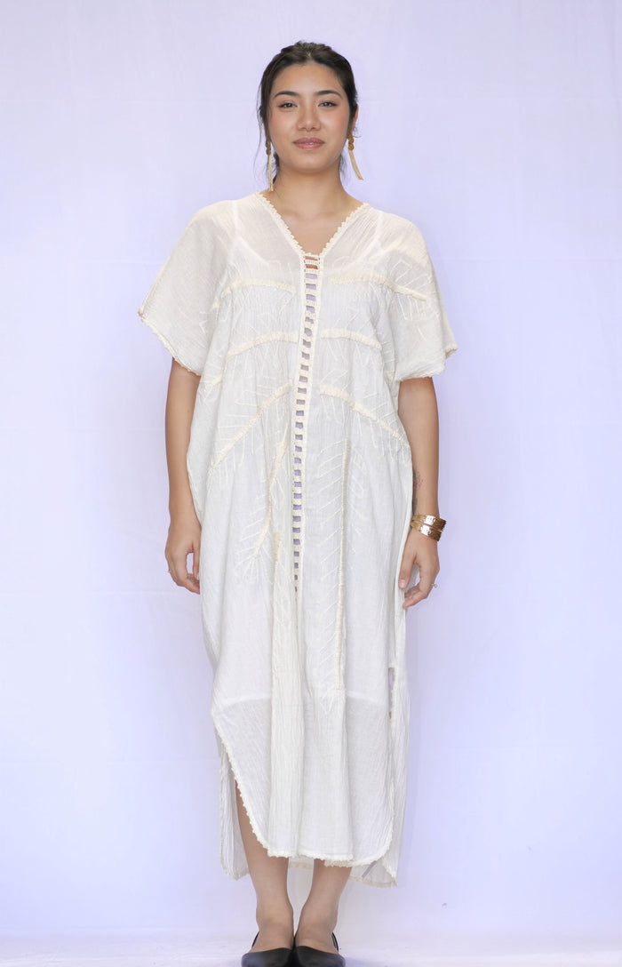 Dawn Eye Long Cutout Kaftan Dress Ivory